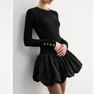 Elegant Black bubble hem  Dress with Gold Button Accents NWT